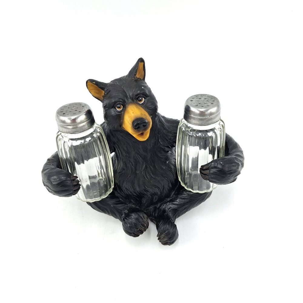 River's Edge Black Bear Salt and Pepper Holder Poly Resin with Original Shakers